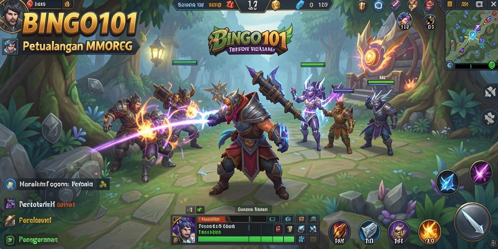 Tangkapan layar BINGO101 menampilkan aksi pertarungan epik dalam dunia MMORPG.