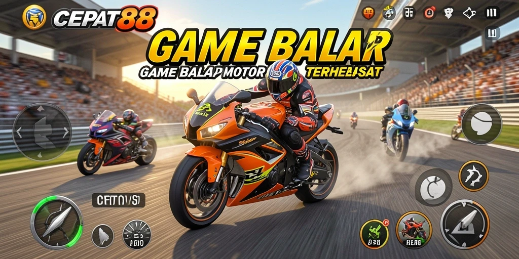 Screenshot gameplay menunjukkan balapan motor yang menegangkan dan penuh aksi.