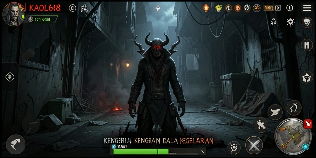 Tampilan gameplay KAOL68 yang menegangkan dan menyeramkan.